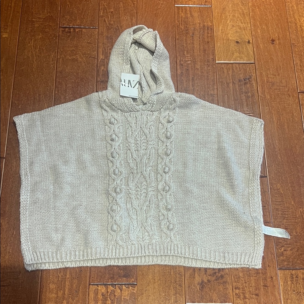 Zara Taupe Knit Hooded Poncho